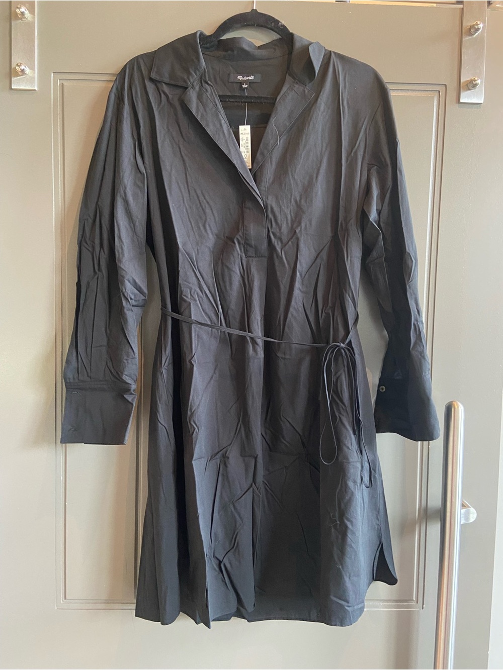 Madewell Black Button-Front Shirt Dress with Waist Tie